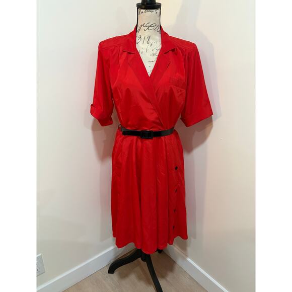 Vintage 80s/90s Darian Red & Black Dress w/ Pockets Size 8 - Picture 2 of 11